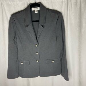 St. John Collection Gray Knit Blazer Shoulder Pads Wool Blend Size 12